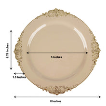 Vintage Taupe Salad Plastic Plates With Gold Leaf Embossed Rim In 8 Inch Size Wide