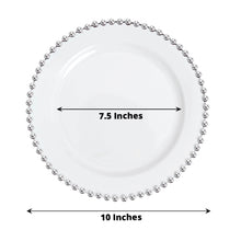 10 Pack | 10inch White / Silver Beaded Rim Plastic Dinner Plates, Disposable Party Plates