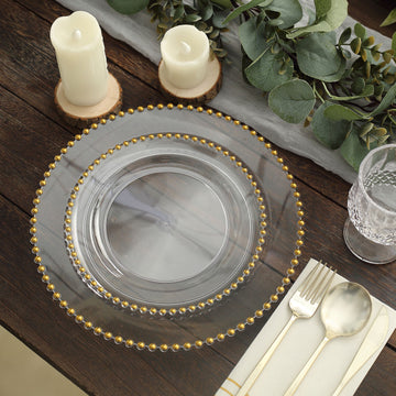 Clear / Gold Beaded Rim Plastic Dessert Appetizer Plates
