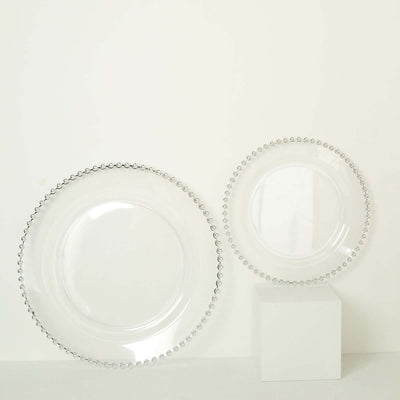 Clear glass plates with beaded edges in two sizes