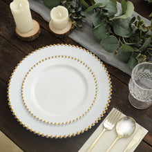 Pack Of 10 Disposable White Plastic Dessert Plates With Gold Beaded Rim
