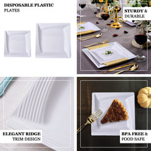 Plastic Disposable 6 Inch White Square Appetizer Plates With Ridge Trim 10 Pack