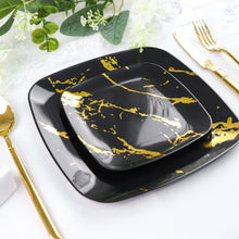 Black & Gold 8 Inch Marble Design Square Disposable Plastic Party Plates 10 Pack