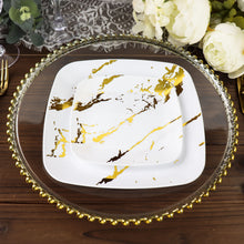 Disposable 8 Inch Square Plastic Party Plates in White & Gold Marble Design 10 Pack