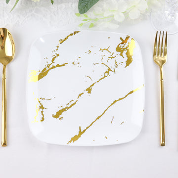 White/Gold Marble Square Plastic Dessert Plates
