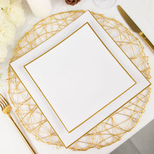 10 Pack Concave Square White And Gold Plastic Plates 10 Inch