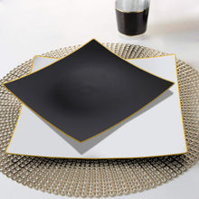 8 Inch Black Gold Heavy Duty Plastic Concave Square Dessert Plates 10 Pack