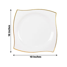 White Gold Wavy Rim Heavy Duty Plastic Square Dinner Plates 10 Pack 10 Inch Size