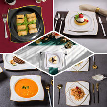 10 Pack 8 Inch Size Style White Gold Wavy Rim Heavy Duty Plastic Square Dessert Plates