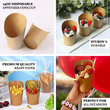 50 Pack | 14oz Natural Brown Paper Popcorn Box Snack Cups, Disposable Appetizer Cone Cups