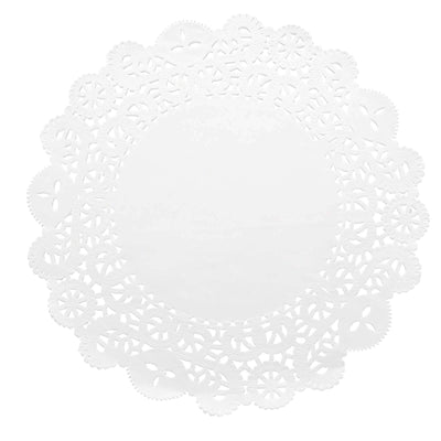White lace doily on a plain background