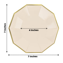 25 Pack 7 Inch Beige Paper Plates with Gold Foil Geometric Rim Decagon Design