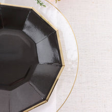 7 Inch Disposable Geometric Paper Plates with Black Color and Decagon Gold Foil Rim 25 Pack