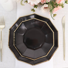 7 Inch Black Colored Decagon Gold Foil Rim Disposable Geometric Paper Plates 25 Pack