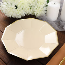 25 Pack Beige Paper Plates with Geometric Gold Foil Rim Decagon Design 9 Inch