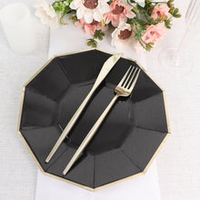 9 Inch Disposable Black Geometric Dinner Plates with Gold Foil 25 Pack