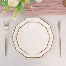 9 Inch Disposable White Geometric Dinner Plates with Gold Foil 25 Pack