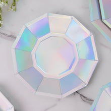 7.5 Inch Disposable Geometric Paper Plates with Iridescent Color and Decagon Rim 25 Pack