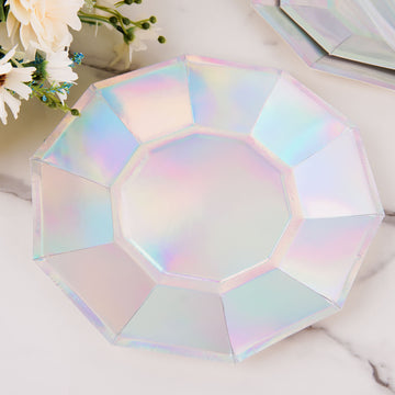 Iridescent Geometric Dinner Paper Plates - Add Elegance to Your Table