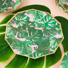 25 Disposable Paper Dinner Plates 9 Inch Palm Leaf Design Gold Rim