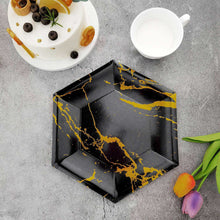 Black Marble Dinner Plates 12 Inch 12 Pack Disposable Hexagon Shape