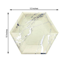 25 Pack Marble 12 Inch Dinner Plates Silver Foil Hexagon Shape