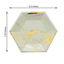Ivory 8.5 Inch Appetizer Plates Hexagon Marble Design in Gold Foil