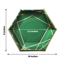 25 Pack | 9inch Hunter Emerald Green / Gold Hexagon Dinner Paper Plates, Geometric Party Plates