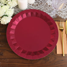 Round 400 GSM Paper Charger Plate With Burgundy Geometric Prism Rim 12 Inch