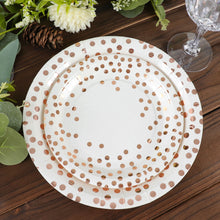7 Inch White and Rose Gold 300 GSM Polka Dot Dessert Disposable Paper Plates 25 Pack