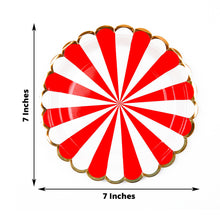 7 Inch Peppermint Stripe 300 GSM Circus Disposable Dessert Paper Plates 25 Pack 