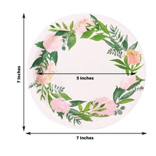 7 Inch Rose Peony Flower Wreath Design Paper Dessert Appetizer Plates 25 Pack