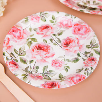 Rose Flower Bouquet Design Appetizer Dessert Salad Paper Plates - Add Elegance to Your Tablescapes