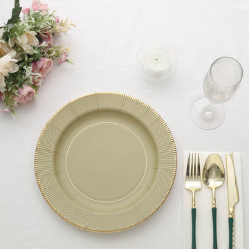 Add Elegance to Your Event with Khaki Gold Rim Paper Dinner Plates