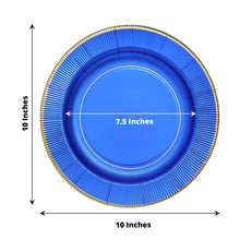 25 Pack Royal Blue 10 Inch Gold Rimmed Sunray Plates