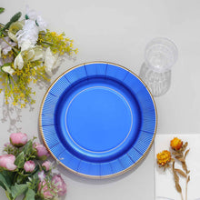 10 Inch 25 Pack Royal Blue Plates Gold Rimmed Sunray