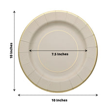 25 Pack | 10inch Taupe Gold Rim Sunray Heavy Duty Paper Dinner Plates
