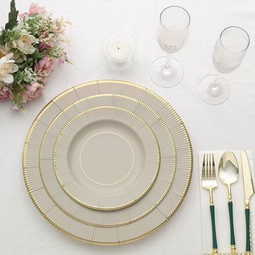 Create a Stunning Table Setup with Taupe Gold Rim Sunray Plates