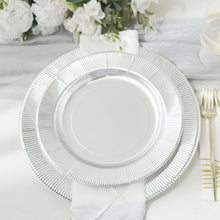 Disposable Party Plates 8 Inch Silver Sunray Design With Gold Rim 25 Pack