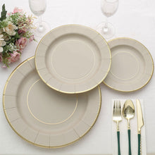 25 Pack | 8inch Taupe Gold Rim Sunray Heavy Duty Paper Dessert Plates