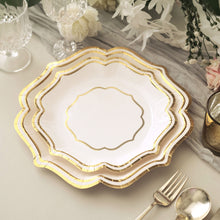 10 Inch White And Gold Scallop Disposable Dinner Plates 25 Pack