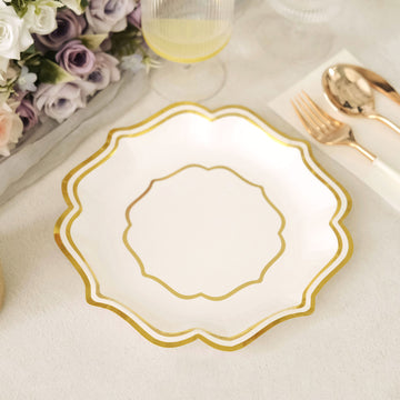 Convenient and High-Quality White/Gold Scallop Rim Dessert Party Paper Plates