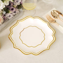 8 Inch Scallop Rim Plates 300 GSM White And Gold 25 Pack