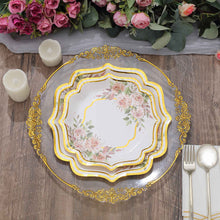 10 Inch White And Gold Floral Scallop Rim Paper Plates 25 Pack