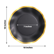 25 Pack | 10inch Matte Black / Gold Wavy Rim Paper Dinner Plates, Disposable Round Party Plates