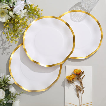 Matte White / Gold Wavy Rim Paper Dessert Appetizer Plates