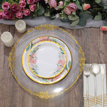 White Floral Designed Plates Of 9 Inch Size Wide With Gold Rim