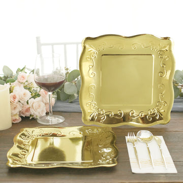 Create a Memorable Gold Themed Party with Shiny Metallic Pottery Embossed Plates