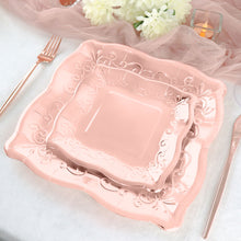 11 Inch Metallic Pottery Embossed Dinner Plates In Blush Rose Gold