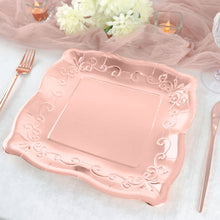 11 Inch Embossed Scroll Design Dinner Plates In Blush Rose Gold